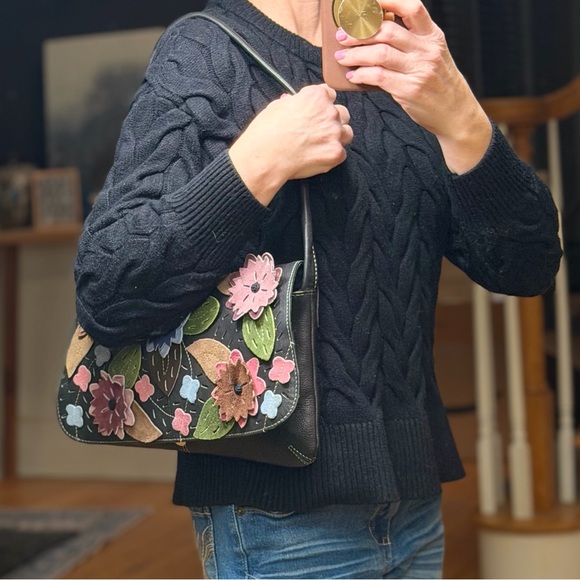 Boho Artisanal 3D Floral Applique Statement Shoulder Bag (EUC) - Picture 2 of 15